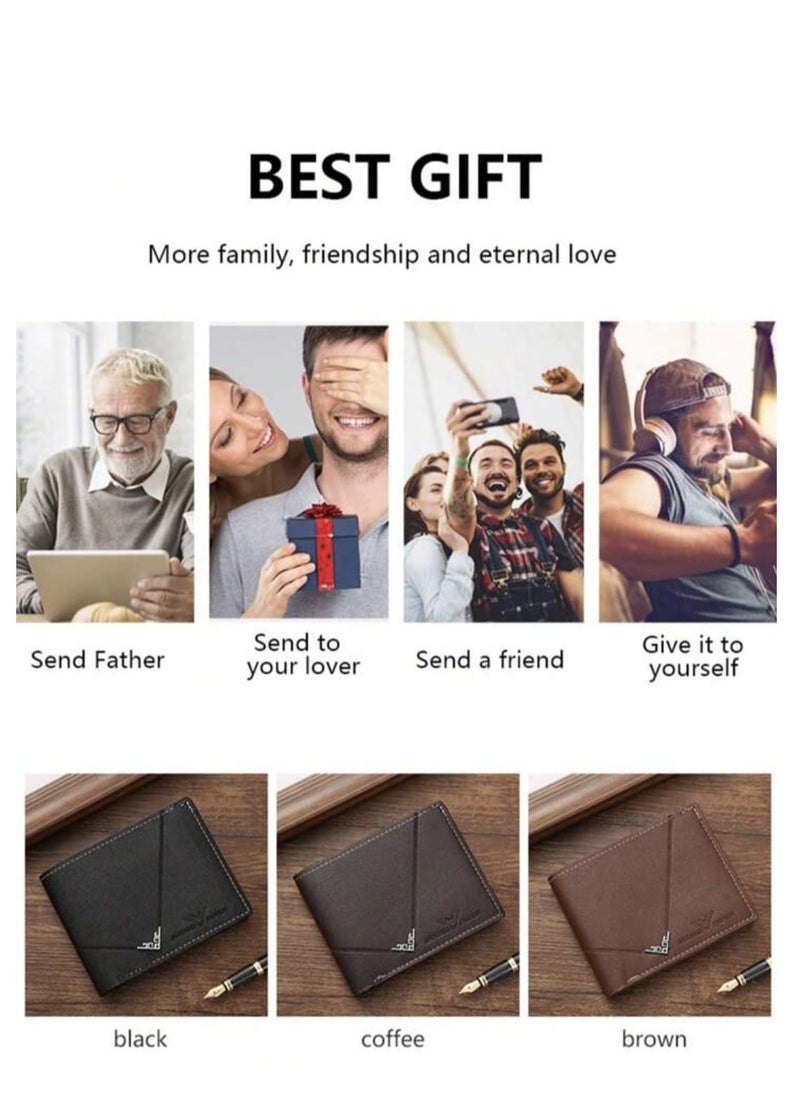 Generic - 3pcs/set Men's PU Leather Wallet, Soft Stylish Plaid Pattern Wallet, Large Capacity Multi Card Slots, Can Store Large Size Papers, Small Coin Pocket, Credit Card ID Card Photo Slots, Business Style and Casual, Perfect Gift for Men - Image 1