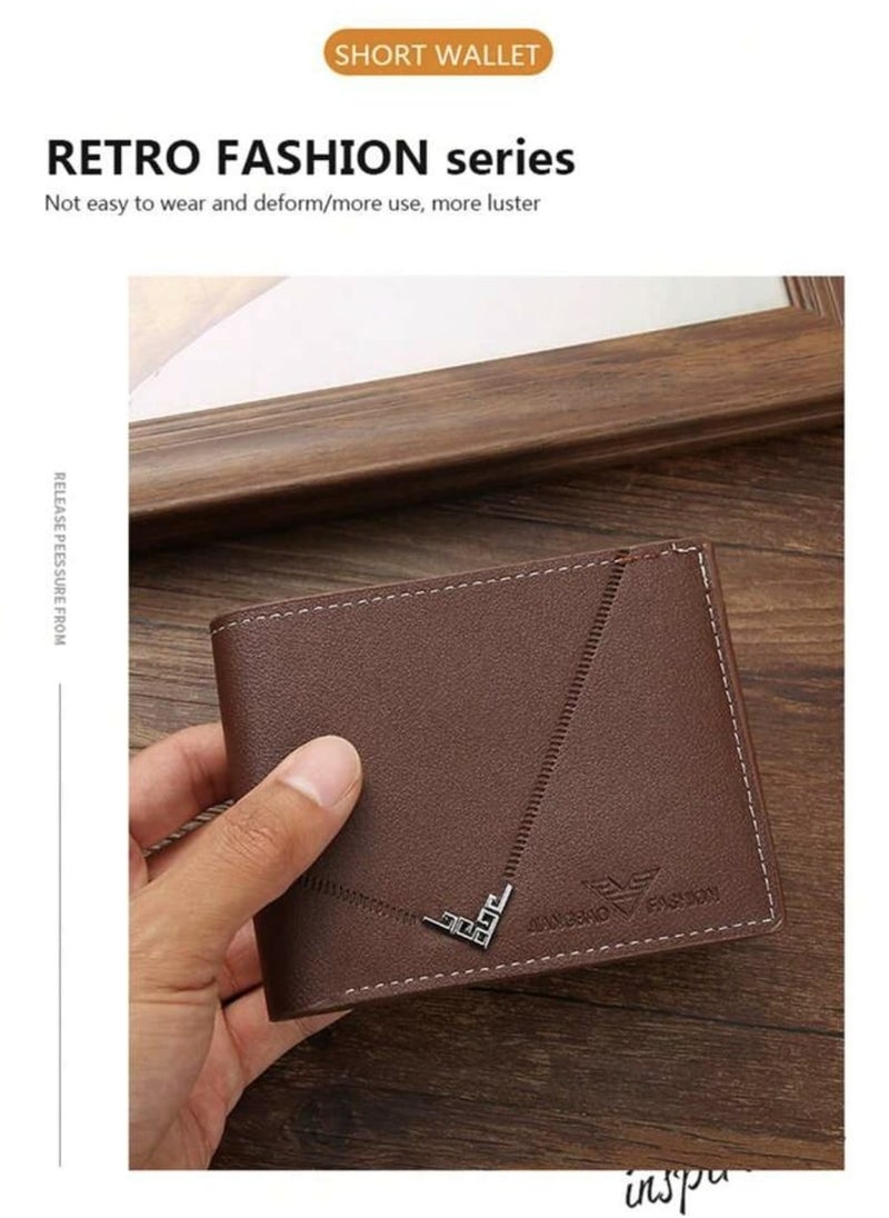 Generic - 3pcs/set Men's PU Leather Wallet, Soft Stylish Plaid Pattern Wallet, Large Capacity Multi Card Slots, Can Store Large Size Papers, Small Coin Pocket, Credit Card ID Card Photo Slots, Business Style and Casual, Perfect Gift for Men - Image 1