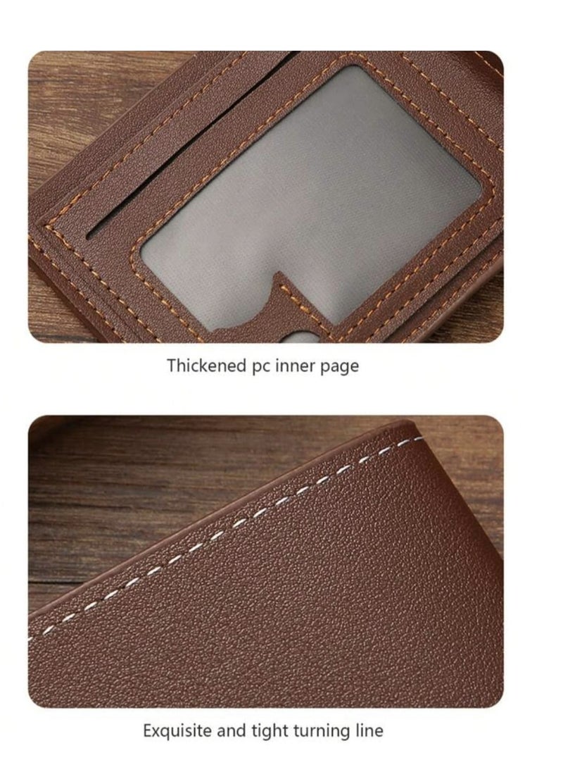 Generic - 3pcs/set Men's PU Leather Wallet, Soft Stylish Plaid Pattern Wallet, Large Capacity Multi Card Slots, Can Store Large Size Papers, Small Coin Pocket, Credit Card ID Card Photo Slots, Business Style and Casual, Perfect Gift for Men - Image 1