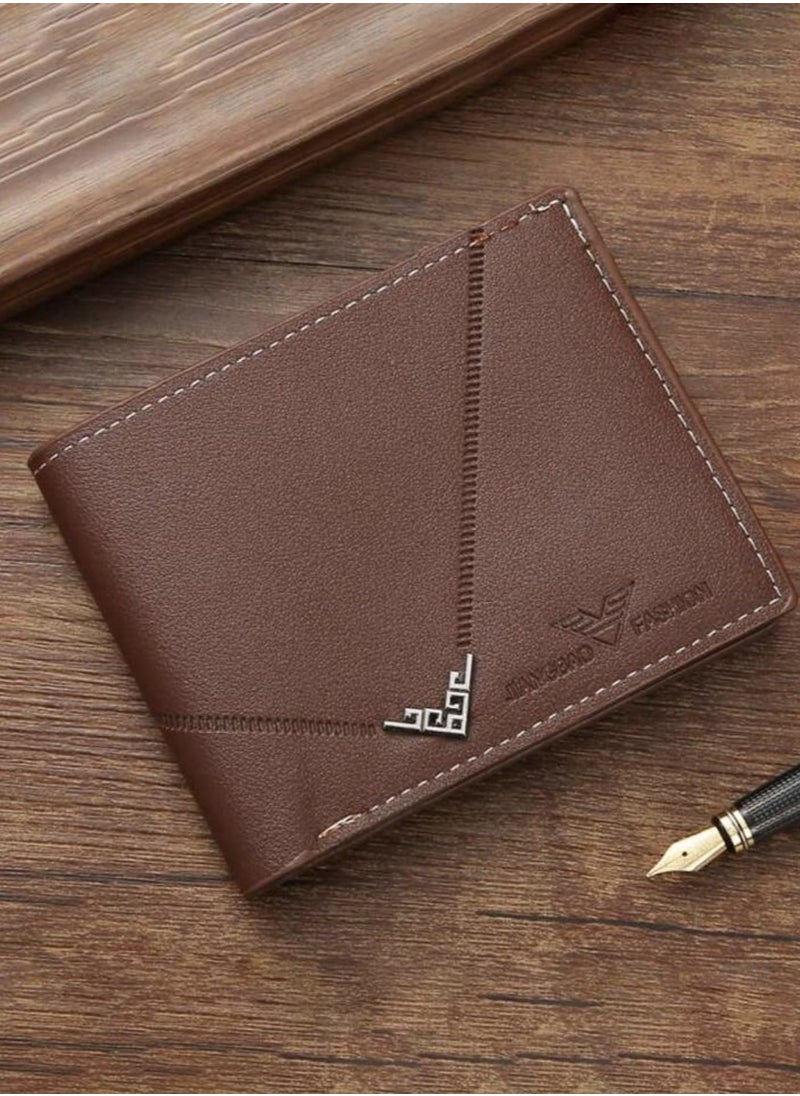 Generic - 3pcs/set Men's PU Leather Wallet, Soft Stylish Plaid Pattern Wallet, Large Capacity Multi Card Slots, Can Store Large Size Papers, Small Coin Pocket, Credit Card ID Card Photo Slots, Business Style and Casual, Perfect Gift for Men - Image 1