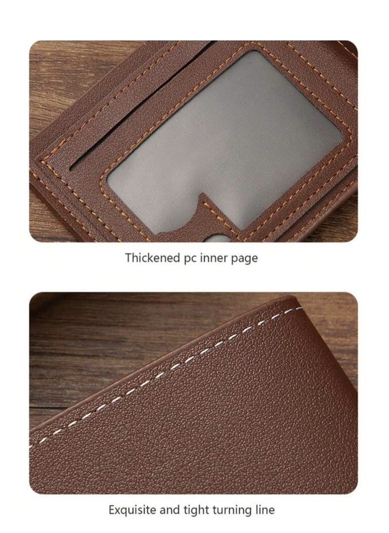 Generic - 3pcs/set Men's PU Leather Wallet, Soft Stylish Plaid Pattern Wallet, Large Capacity Multi Card Slots, Can Store Large Size Papers, Small Coin Pocket, Credit Card ID Card Photo Slots, Business Style and Casual, Perfect Gift for Men - Image 1