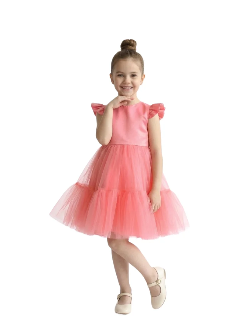Bidani Ruffle Tulle Party Dress with Headband - Pink