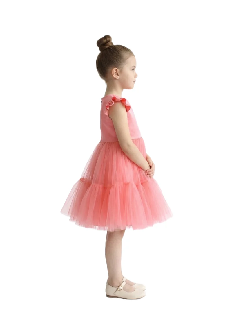 Bidani Ruffle Tulle Party Dress with Headband - Pink