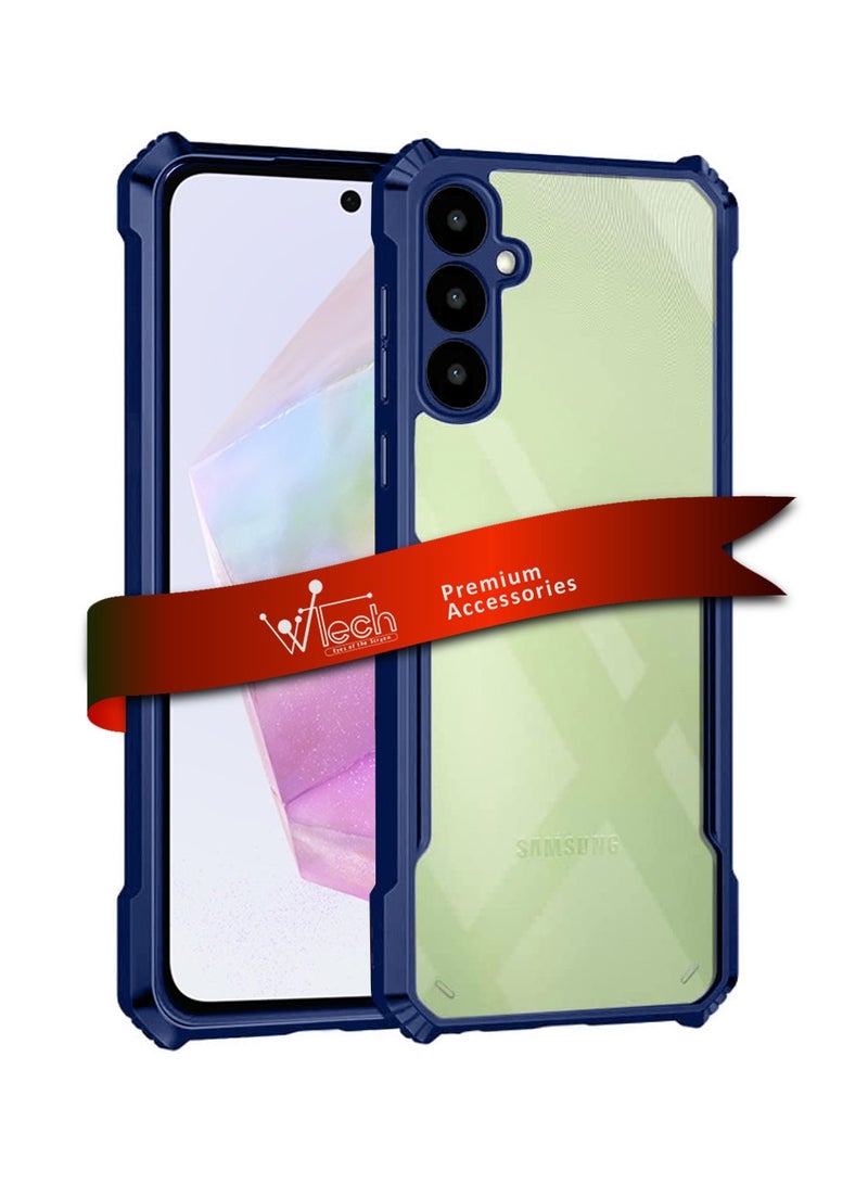 Wtech Luxury Airbag Bumper Shockproof Shell Transparent Acrylic With Camera Lens Protection Case Cover For Samsung Galaxy A35 Clear/Navy Blue - Image 1