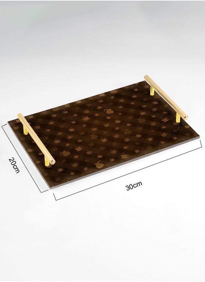 LOWHA Decorative Acrylic Serving Tray with Gold Color Metal Handles Coffee Mugs 20x30cm  - Image 2