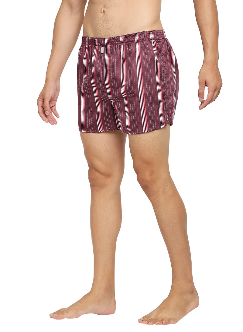 BYC MEN'S STRIPED COTTON BOXER SHORTS (PACK OF 3) - MAROON