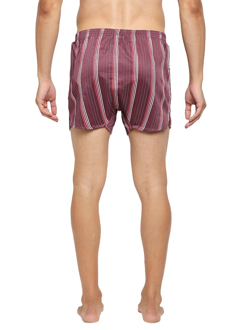 BYC MEN'S STRIPED COTTON BOXER SHORTS (PACK OF 3) - MAROON