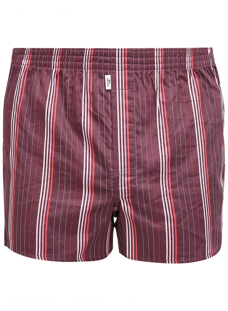 BYC MEN'S STRIPED COTTON BOXER SHORTS (PACK OF 3) - MAROON