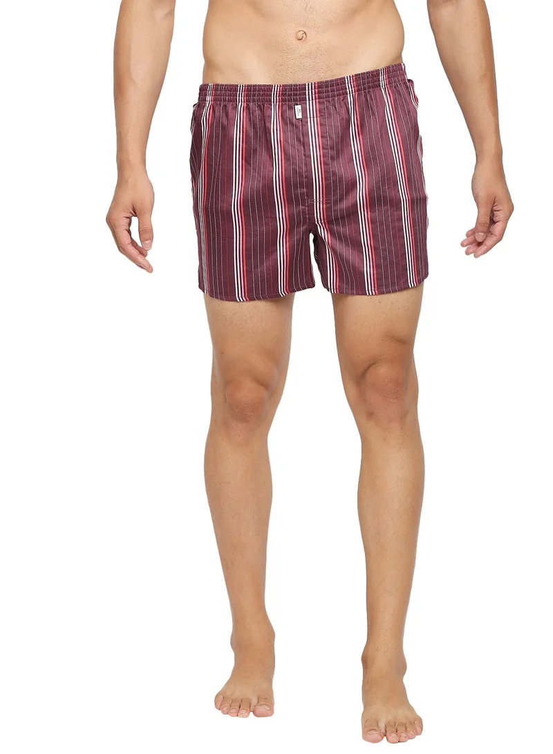 BYC MEN'S STRIPED COTTON BOXER SHORTS (PACK OF 3) - MAROON