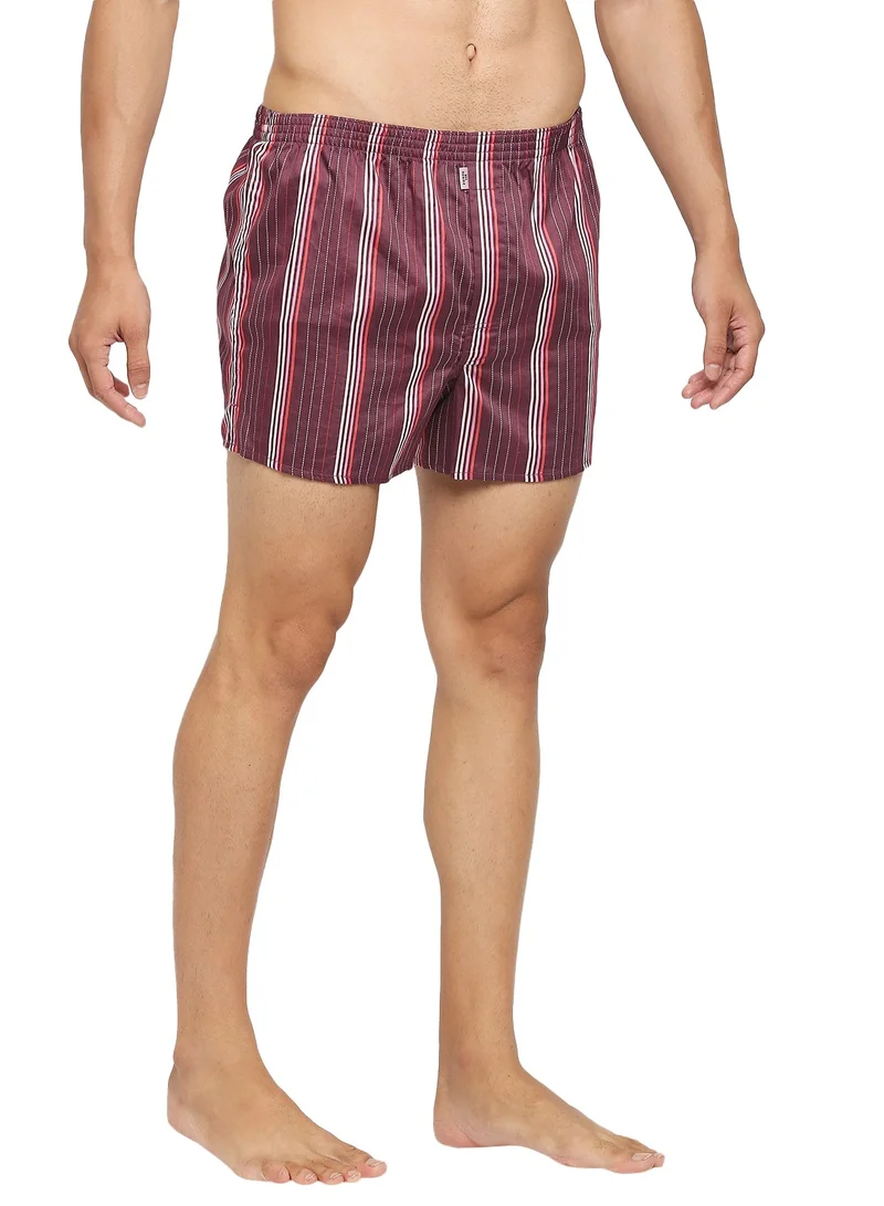 BYC MEN'S STRIPED COTTON BOXER SHORTS (PACK OF 3) - MAROON