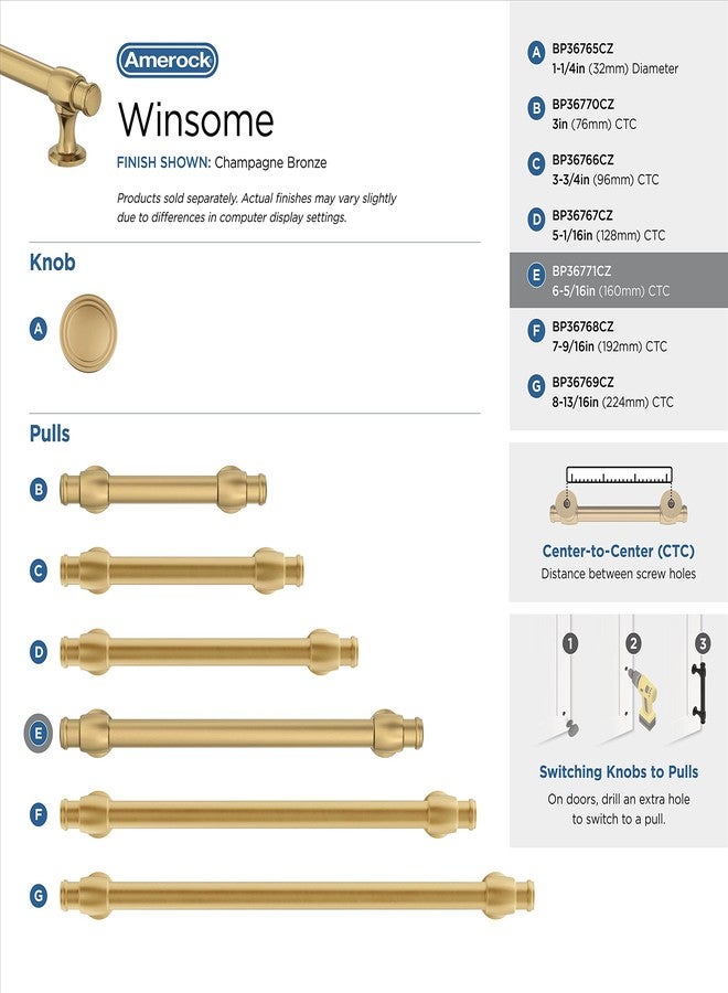 Amerock BP36771CZ | Champagne Bronze Cabinet Pull | 6-5/16 in (160 mm) Center-to-Center Cabinet Handle | Winsome | Drawer Pull | Kitchen Cabinet Handle | Furniture Hardware - Image 4