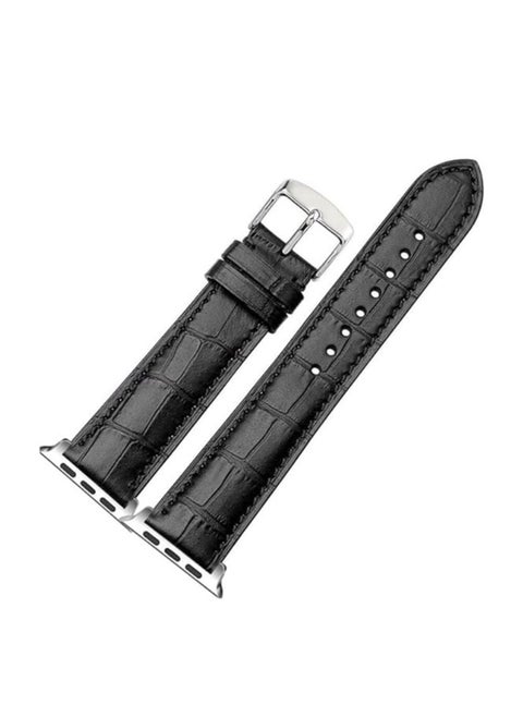 TenTech Leather Watch Band for Apple Watch Ultra/Ultra 2, Size 49mm 45mm 44mm 42, Adjustable Leather Wristband for iWatch Series 9/8/7/6/5/4/3/2/1/SE – black