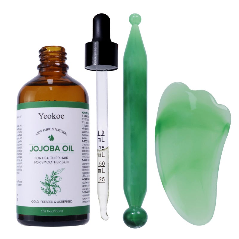 Yeokoe Jojoba Oil Pure Cold Pressed Unrefined Gua Sha for Healthier hair Smoother skin Base Carrier Moisturizing Oil 352oz 100ml