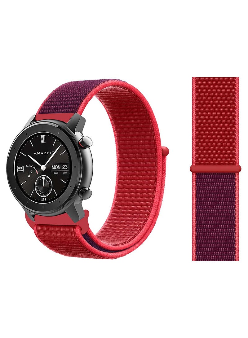 Perfii Nylon Loop Replacement Band 20mm For Amazfit GTR 42mm Red Purple