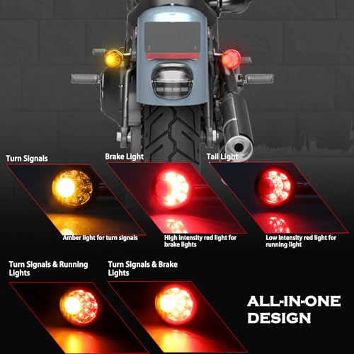 MotoParAcc Universal Smoked Bullet Front Rear LED Turn Signals, Motorcycle Brake Taillights 12V Tail Lights Compatible with Halrey Sportster XL1200 Iron 883 Touring Dyna - 2Pcs - Image 2