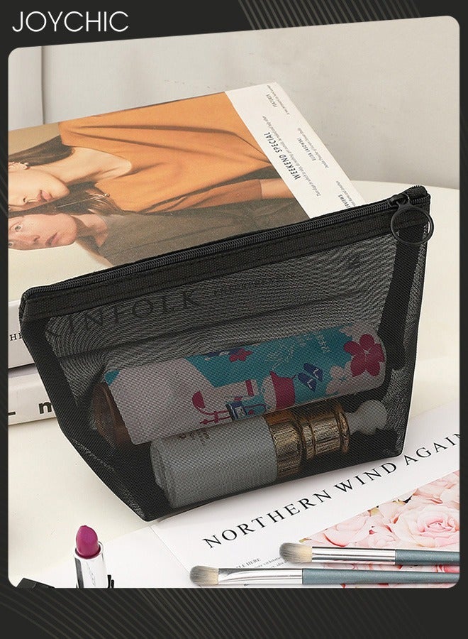 Joychic حقيبة تجميل كبيرة من النايلون الشبكي المثقوب للنساء والرجال 3 قطع، حقيبة تخزين متعددة الوظائف للحمام للسفر ورحلات العمل باللون الأسود - Image 2