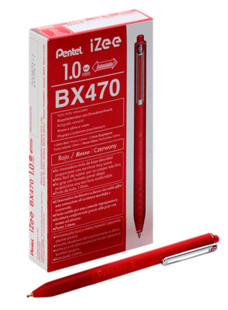 Pentel قلم حبر جاف قابل للسحب 12 قطعة بقطر 1.0 مم حبر أحمر - Image 1
