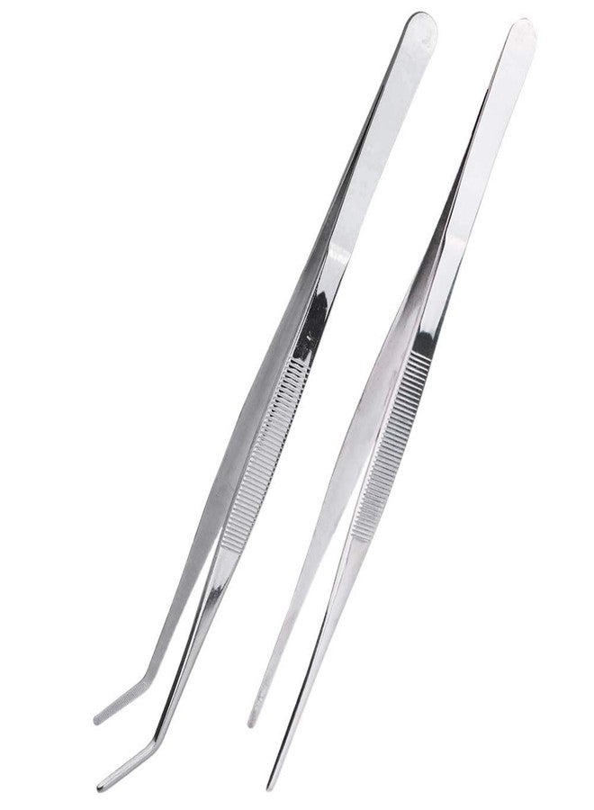 NJ 12 Inch Stainless Steel Tongs tweezers Set with precision serrated tips for Chef Cooking and Dish presenter, Sea food Tong,Heavy Duty Tweezer Tongs for Cooking Crafting Repairing: 2 Pcs Set - Image 1
