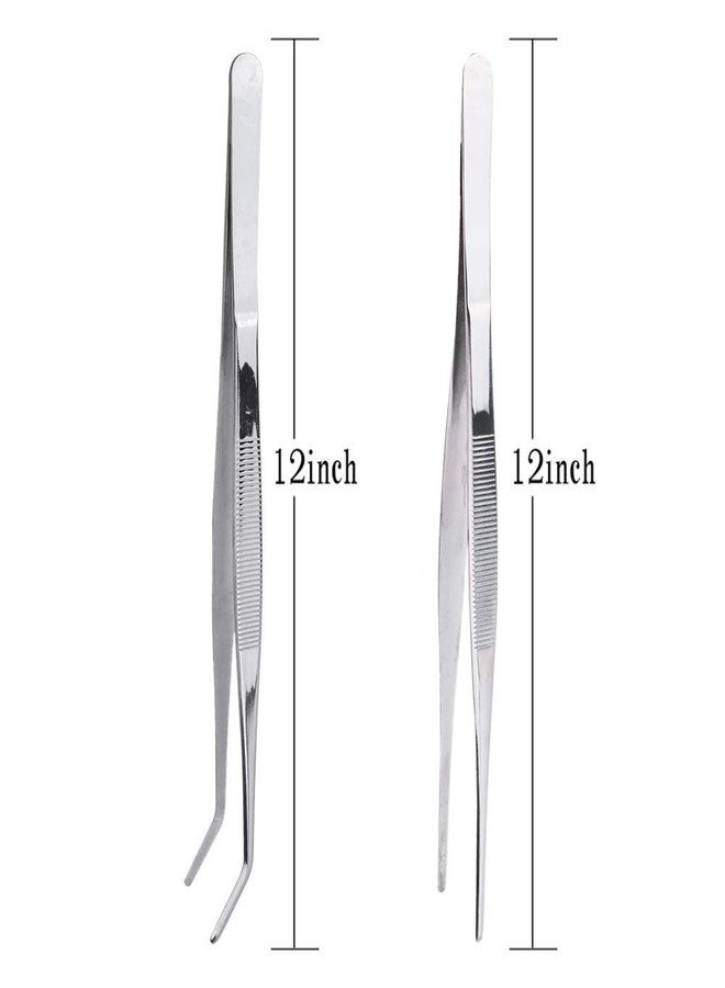 NJ 12 Inch Stainless Steel Tongs tweezers Set with precision serrated tips for Chef Cooking and Dish presenter, Sea food Tong,Heavy Duty Tweezer Tongs for Cooking Crafting Repairing: 2 Pcs Set - Image 3