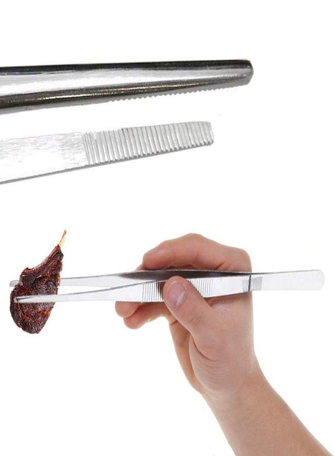 NJ 12 Inch Stainless Steel Tongs tweezers Set with precision serrated tips for Chef Cooking and Dish presenter, Sea food Tong,Heavy Duty Tweezer Tongs for Cooking Crafting Repairing: 2 Pcs Set - Image 2