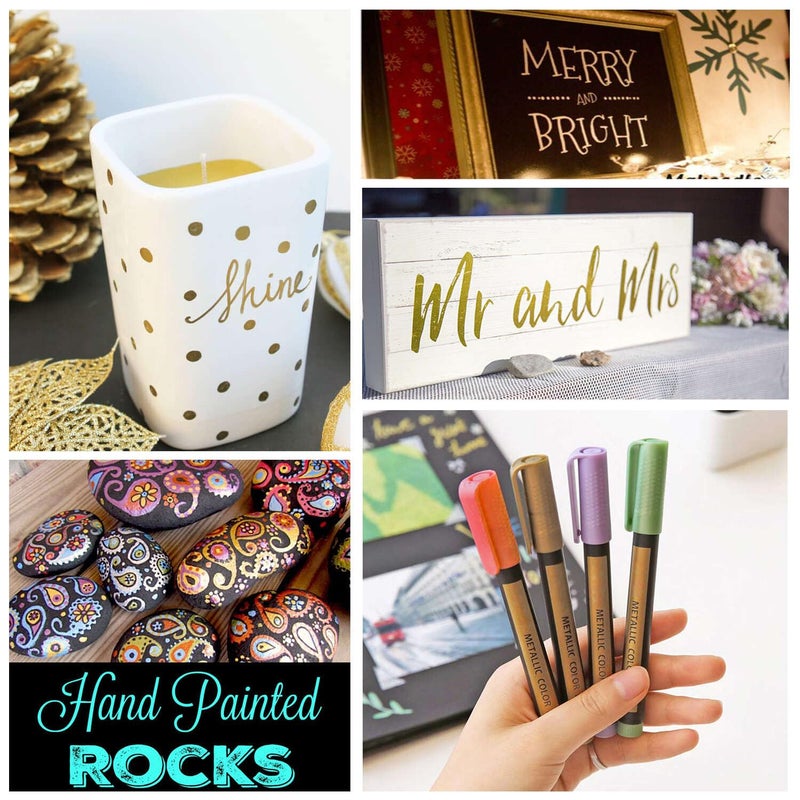 Sunshilor Sunshilor Metallic Marker Pens Medium Point Metallic Pens for Black Paper, Art Rock Painting, Halloween Pumpkin, Easter Egg, Ceramics, Wine Glass, Mug, Plastic, Wood, Scrapbook Crafts, 9 Colors  - Image 5