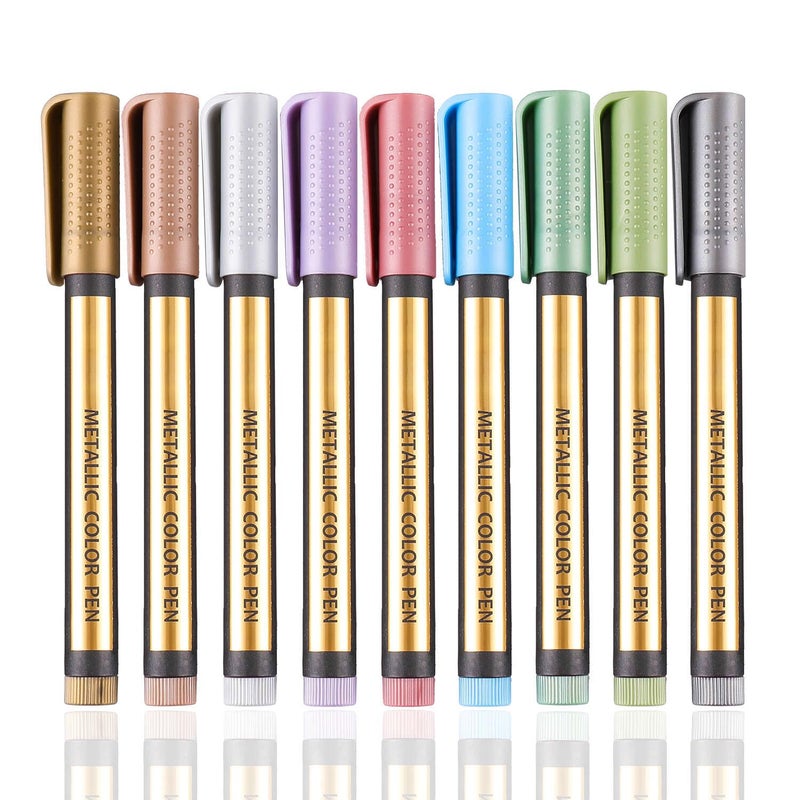 Sunshilor Sunshilor Metallic Marker Pens Medium Point Metallic Pens for Black Paper, Art Rock Painting, Halloween Pumpkin, Easter Egg, Ceramics, Wine Glass, Mug, Plastic, Wood, Scrapbook Crafts, 9 Colors  - Image 2