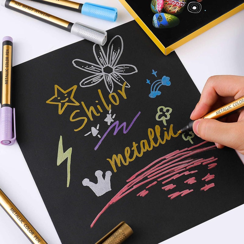 Sunshilor Sunshilor Metallic Marker Pens Medium Point Metallic Pens for Black Paper, Art Rock Painting, Halloween Pumpkin, Easter Egg, Ceramics, Wine Glass, Mug, Plastic, Wood, Scrapbook Crafts, 9 Colors  - Image 4