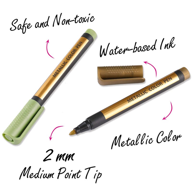 Sunshilor Sunshilor Metallic Marker Pens Medium Point Metallic Pens for Black Paper, Art Rock Painting, Halloween Pumpkin, Easter Egg, Ceramics, Wine Glass, Mug, Plastic, Wood, Scrapbook Crafts, 9 Colors  - Image 3