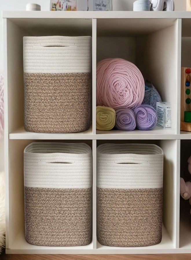 WILLITAT 13x13x13 inch Cube Storage Bin, 3-Pack Woven Cotton Rope Baskets for Organizing, 13 inch Square Storage Cubes for Shelves, Cute Kids Toy Bin Box, Baby Nursery Decorative Closet Organizer - Image 3