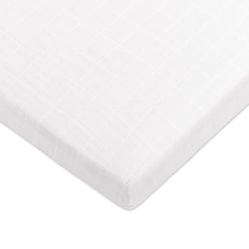Babyletto 100% Organic Cotton All-Stages Midi Crib Sheet, GOTS-Certified, Fitted 360°, Ultra-Soft and Breathable Muslin - Plain White - Image 1