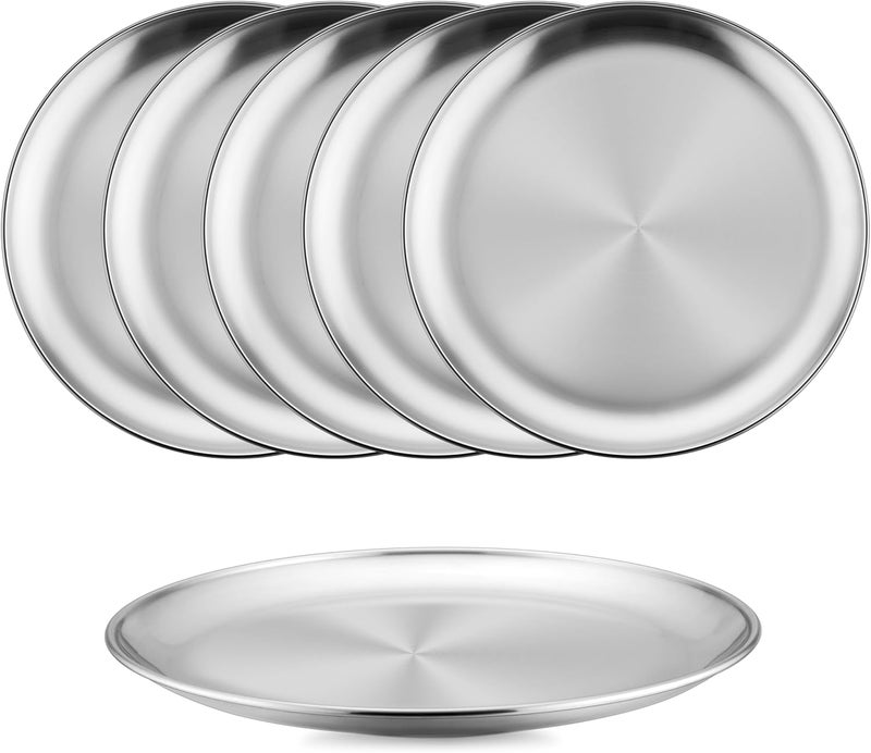 HaWare 188 Stainless Steel Plates 6Piece Metal 304 Dinner Dishes for Kids Children Toddlers 9 Inch Feeding Serving Camping Plates Reusable and Dishwasher Safe - Image 1