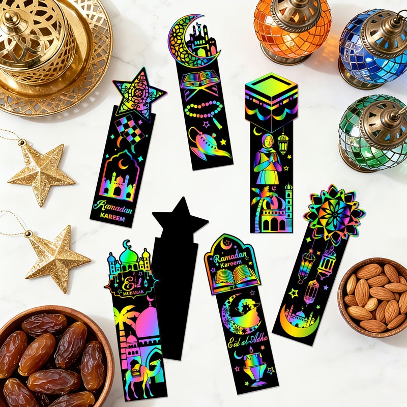 24 Sheets Black Ramadan Magic Scratch Paper Bookmark Craft Rainbow Star Moon Lantern Hanging Decor Eid Mubarak Card Party - Image 2