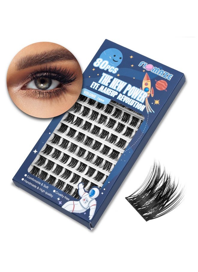 FLOMAZE - Lash Clusters 80 Clusters Diy Eyelash Extension Volume Lightweight Comfortable Handmade Reusable Individual Lashes False Eyelashes Diy At Home (Volume-14Mm) - Image 1
