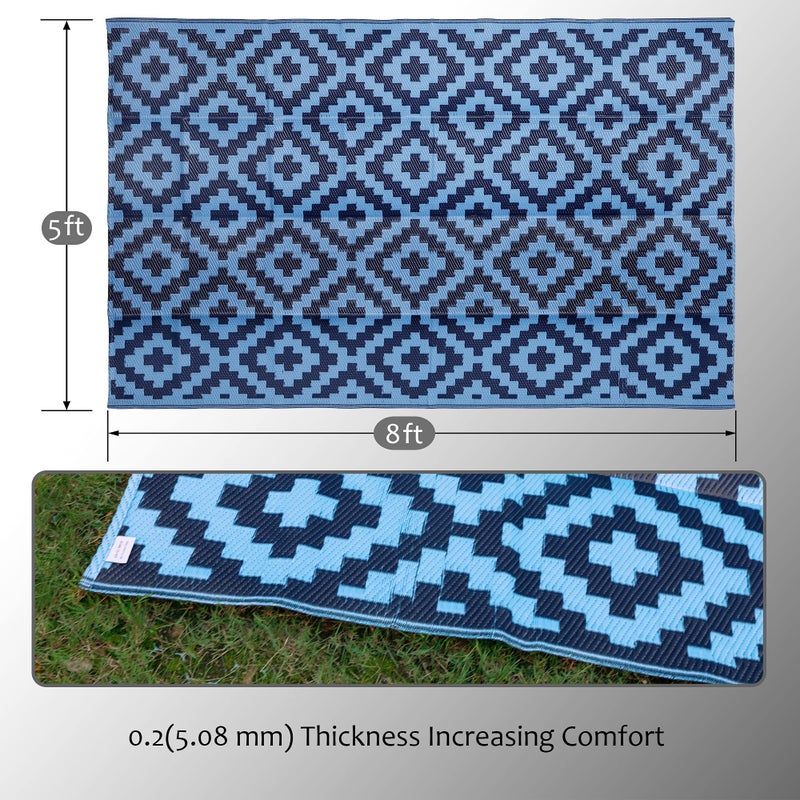 SAND MINE Reversible Mats, Plastic Straw Rug, Modern Area Rug, Large Floor Mat and Rug for Outdoors, RV, Patio, Backyard, Deck, Picnic, Beach, Trailer, Camping, Blue, 5' x 8' - Image 2