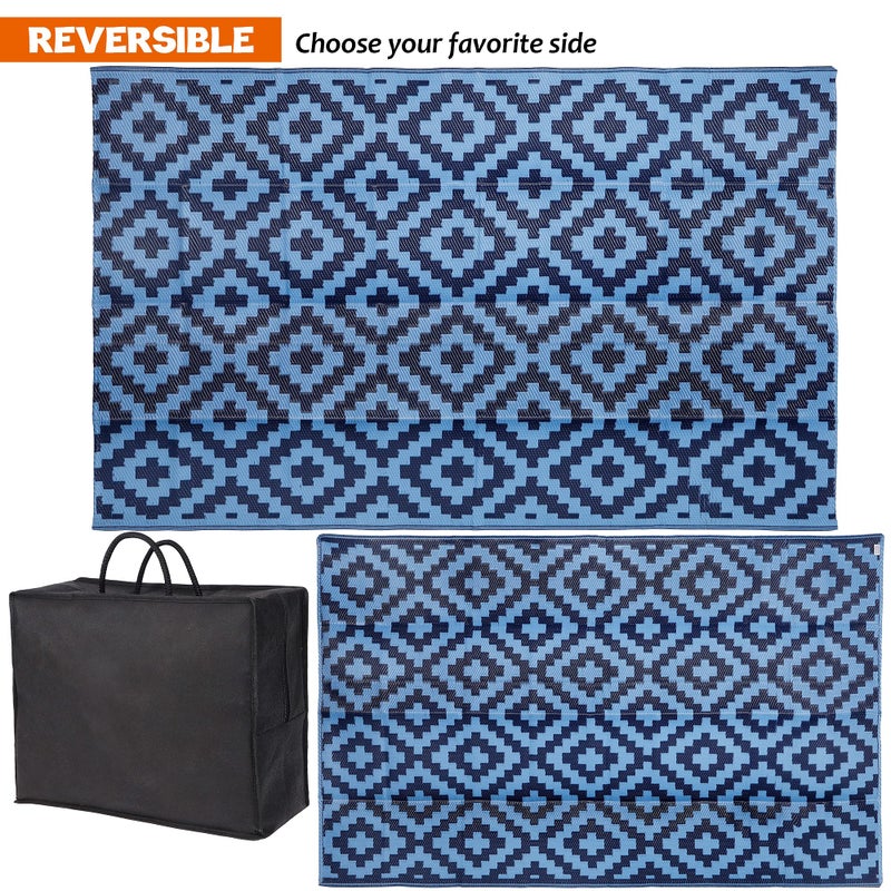 SAND MINE Reversible Mats, Plastic Straw Rug, Modern Area Rug, Large Floor Mat and Rug for Outdoors, RV, Patio, Backyard, Deck, Picnic, Beach, Trailer, Camping, Blue, 5' x 8' - Image 4