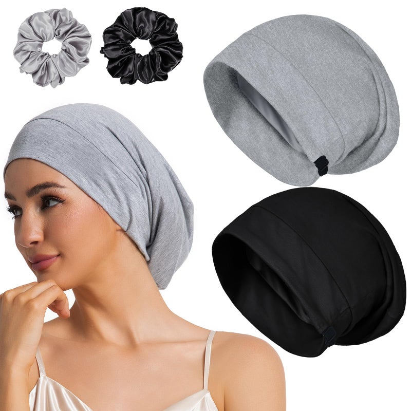vidsel 2PCS Large Sleep Cap Bonnet for Sleeping Black Women Men, Adjustable Cooling Lining Bonnets for Curly Hair Wrap Braids Beanie Night Hat - Image 1