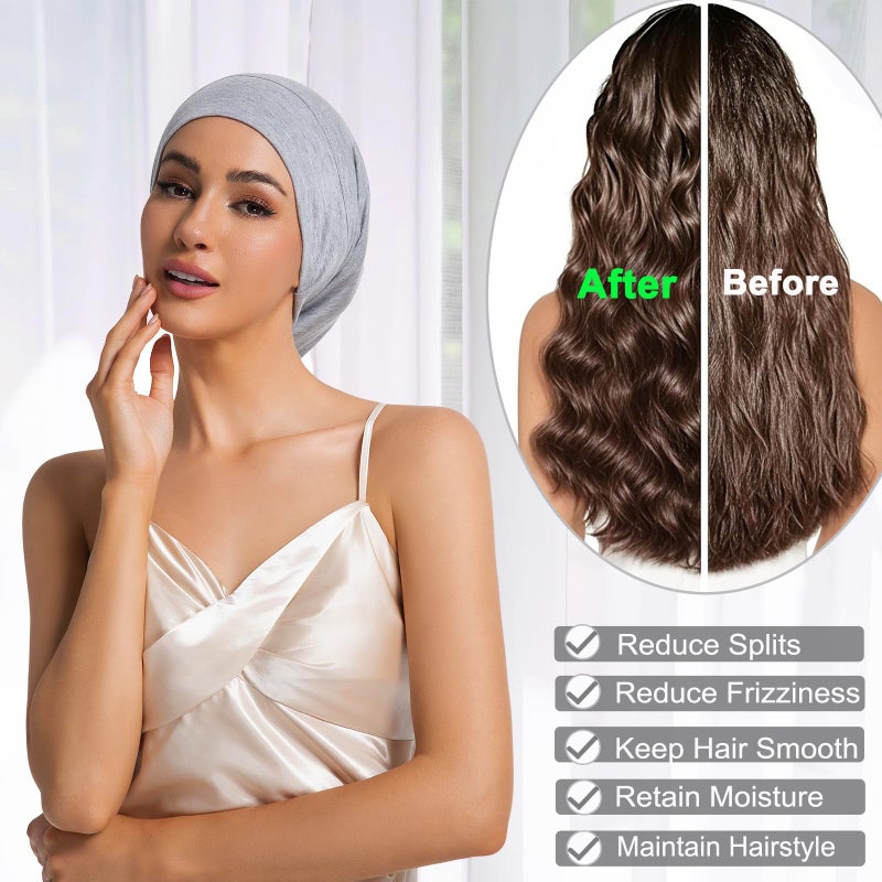 vidsel 2PCS Large Sleep Cap Bonnet for Sleeping Black Women Men, Adjustable Cooling Lining Bonnets for Curly Hair Wrap Braids Beanie Night Hat - Image 3