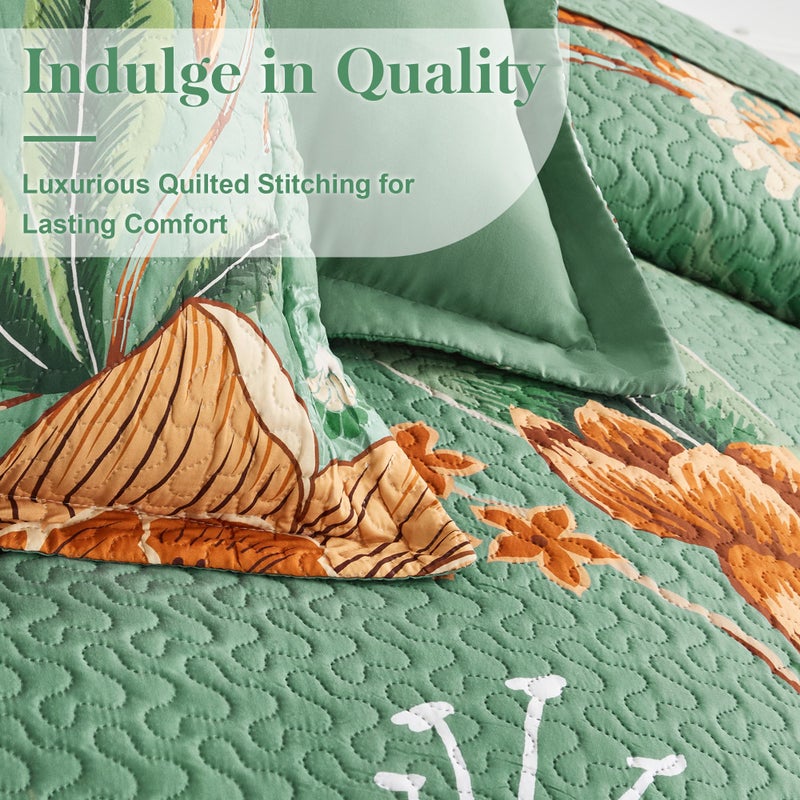 Tyrot 3 Piece Sage Green Boho Floral Full/Queen Quilt Sets Farmhouse Botanical Reversible Lightweight Bedspread Coverlet with 2 Shams Butterfly Microfiber Bedding Quilts Set for All Season, 90''x96'' - Image 4