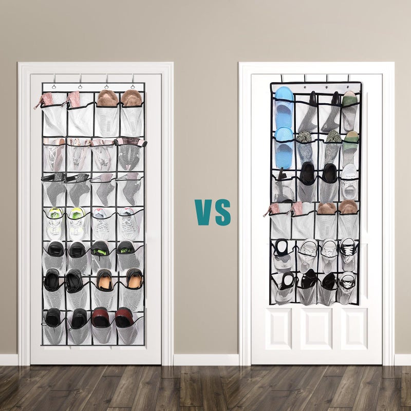 VOPTON 28Large Pockets Over The Door Shoe Organizer, Hanging Shoe Organizer for Closet, Premium Clear Shoe Rack for Door, Shoes Hanger Organizers Storage Holder for Back of Door and 4Metal Hook White - Image 5