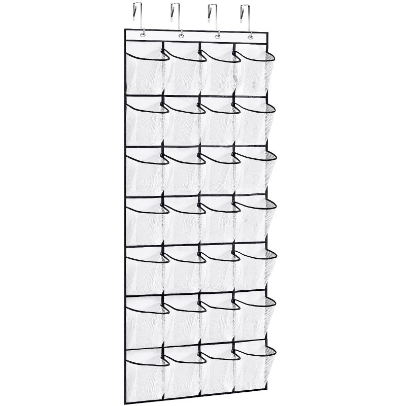 VOPTON 28Large Pockets Over The Door Shoe Organizer, Hanging Shoe Organizer for Closet, Premium Clear Shoe Rack for Door, Shoes Hanger Organizers Storage Holder for Back of Door and 4Metal Hook White - Image 1