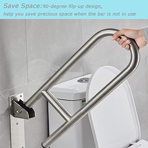 FlySkip Fold Down Grab Bar - 24" Stainless Steel Flip-Up Handicap Support Bar for Bathroom Shower Safety - Image 4