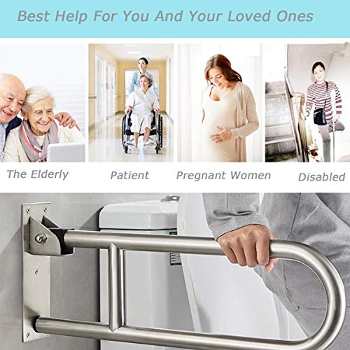 FlySkip Fold Down Grab Bar - 24" Stainless Steel Flip-Up Handicap Support Bar for Bathroom Shower Safety - Image 5