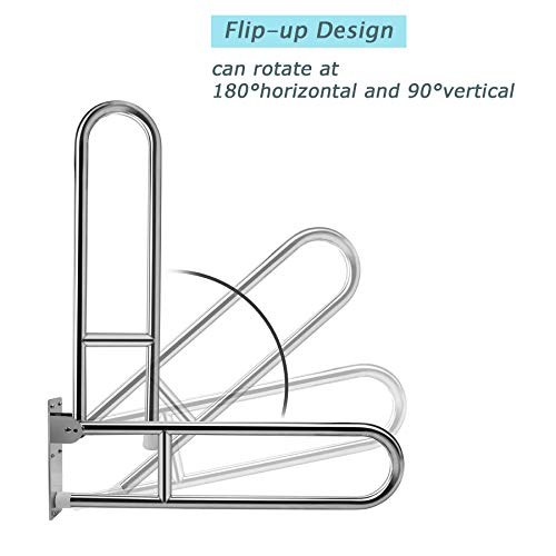 FlySkip Fold Down Grab Bar - 24" Stainless Steel Flip-Up Handicap Support Bar for Bathroom Shower Safety - Image 3