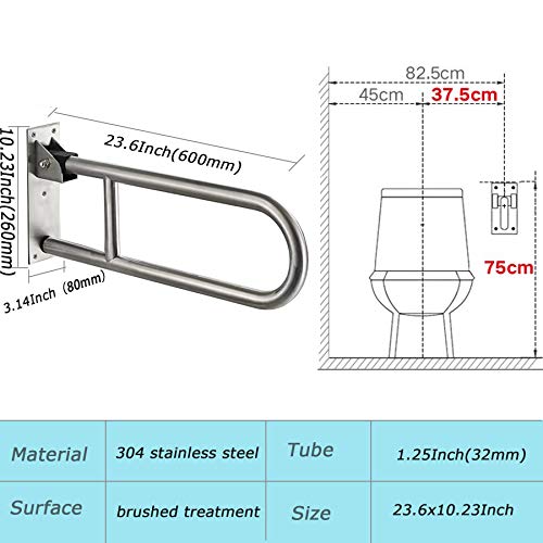 FlySkip Fold Down Grab Bar - 24" Stainless Steel Flip-Up Handicap Support Bar for Bathroom Shower Safety - Image 2