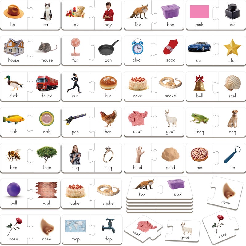 SpriteGru Rhyming Puzzles, 26 Groups Rhyming Word Cards Phonics Matching Game Self-Correcting Puzzle Early Childhood Learning Card for Kindergarten Preschool - Image 1