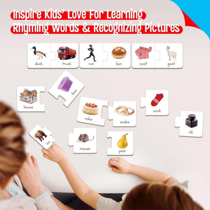 SpriteGru Rhyming Puzzles, 26 Groups Rhyming Word Cards Phonics Matching Game Self-Correcting Puzzle Early Childhood Learning Card for Kindergarten Preschool - Image 5