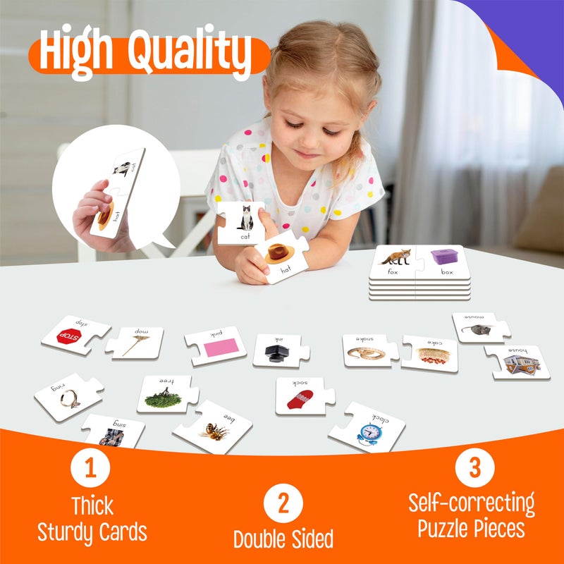 SpriteGru Rhyming Puzzles, 26 Groups Rhyming Word Cards Phonics Matching Game Self-Correcting Puzzle Early Childhood Learning Card for Kindergarten Preschool - Image 4