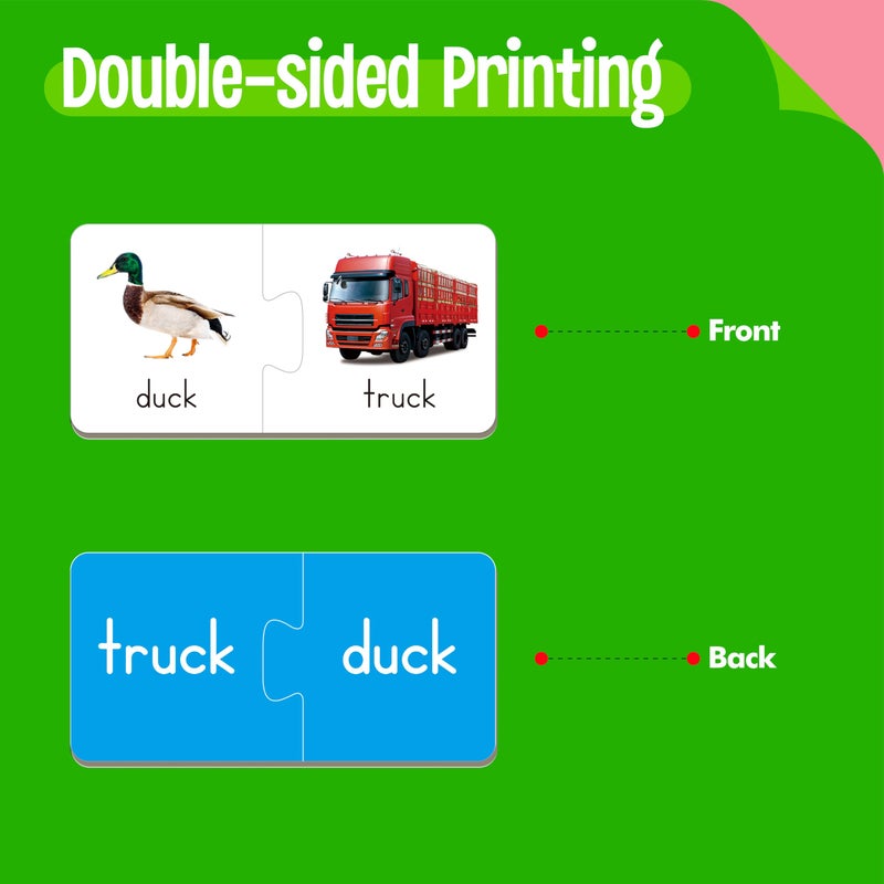 SpriteGru Rhyming Puzzles, 26 Groups Rhyming Word Cards Phonics Matching Game Self-Correcting Puzzle Early Childhood Learning Card for Kindergarten Preschool - Image 3
