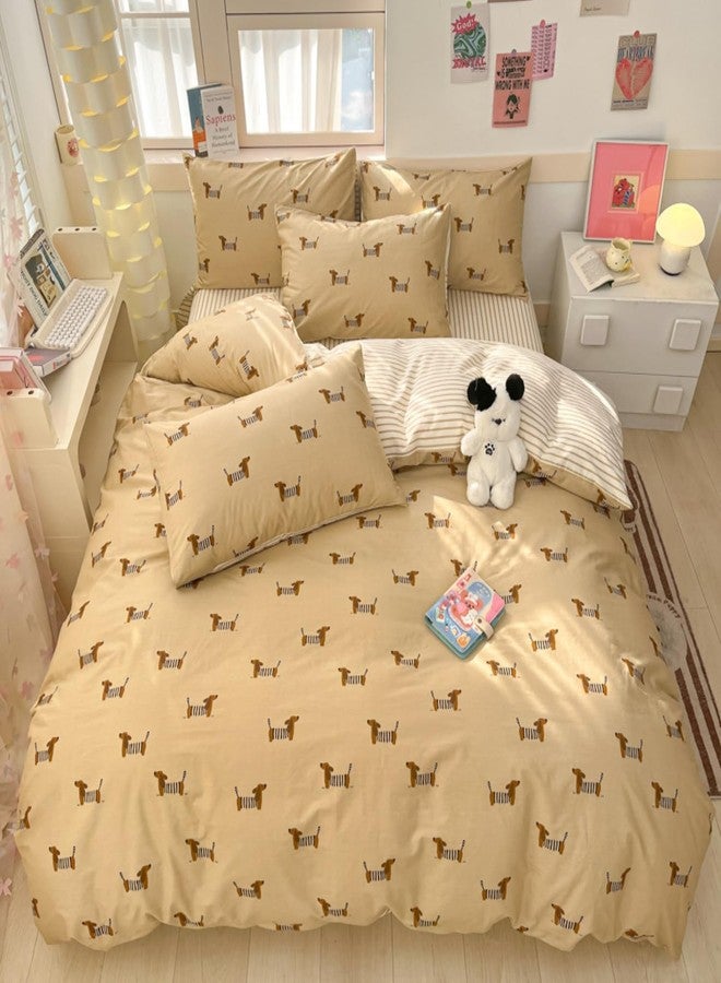 Bildenly Dachshund Duvet Cover Set Twin Size Khaki Sausage Dog Stripe Reversible Comforter Cover Cute Kawaii Puppy Dog Pet Animal Pattern Bedding Set with Zipper Closure and Pillowcase for Girls Boys - Image 2