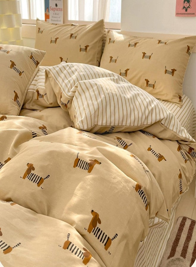 Bildenly Dachshund Duvet Cover Set Twin Size Khaki Sausage Dog Stripe Reversible Comforter Cover Cute Kawaii Puppy Dog Pet Animal Pattern Bedding Set with Zipper Closure and Pillowcase for Girls Boys - Image 5